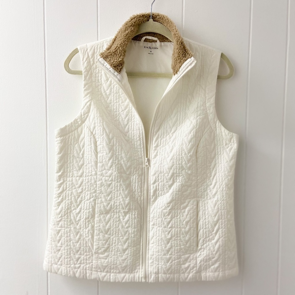 Kim Rogers vest, white puffer vest, pocket vest